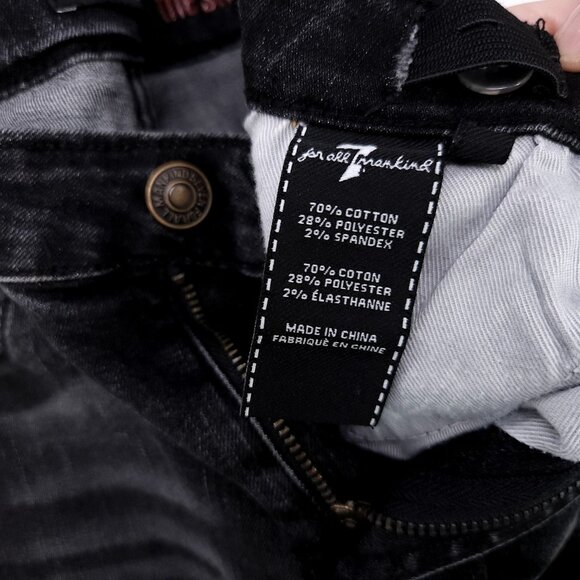 7 For All Mankind The Straight Jeans Women’s 10 Low Rise Black Denim Whiskered - Picture 12 of 13